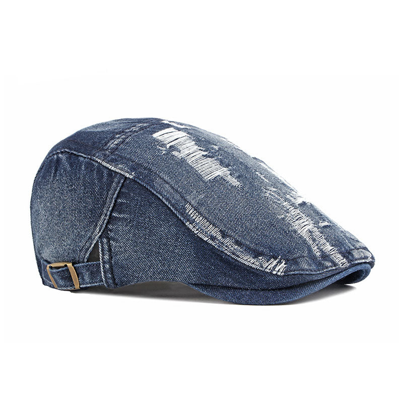 Men's Vintage Washed and Distressed Denim Beret 9893976539320