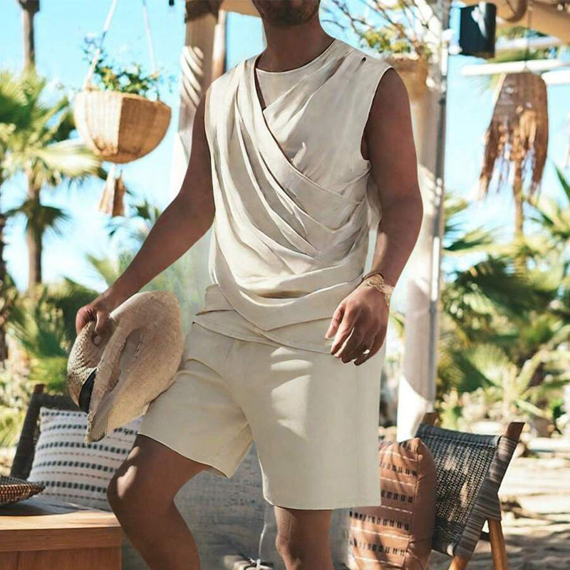 Men's Casual Cotton Vest Top Shorts Two-Piece Set 9918989828280