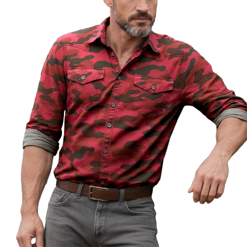 Men's Camouflage Lapel Chest Pocket Cargo Shirt 9261778370744