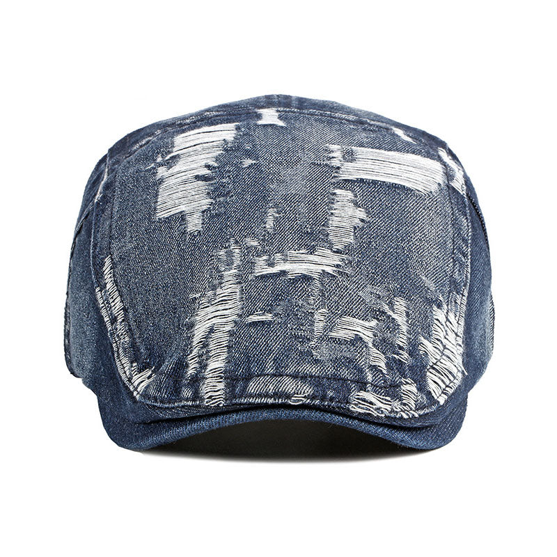 Men's Vintage Washed and Distressed Denim Beret 9893976539320