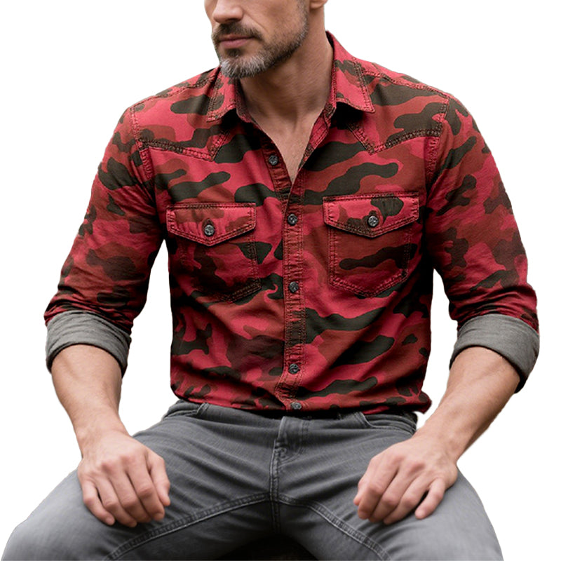 Men's Camouflage Lapel Chest Pocket Cargo Shirt 9261778370744