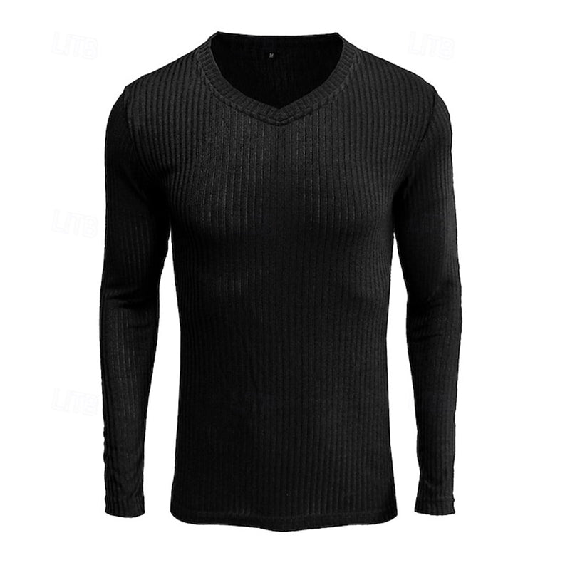 Men's Striped V-neck Knitted Long Sleeve T-shirt 9892050796728