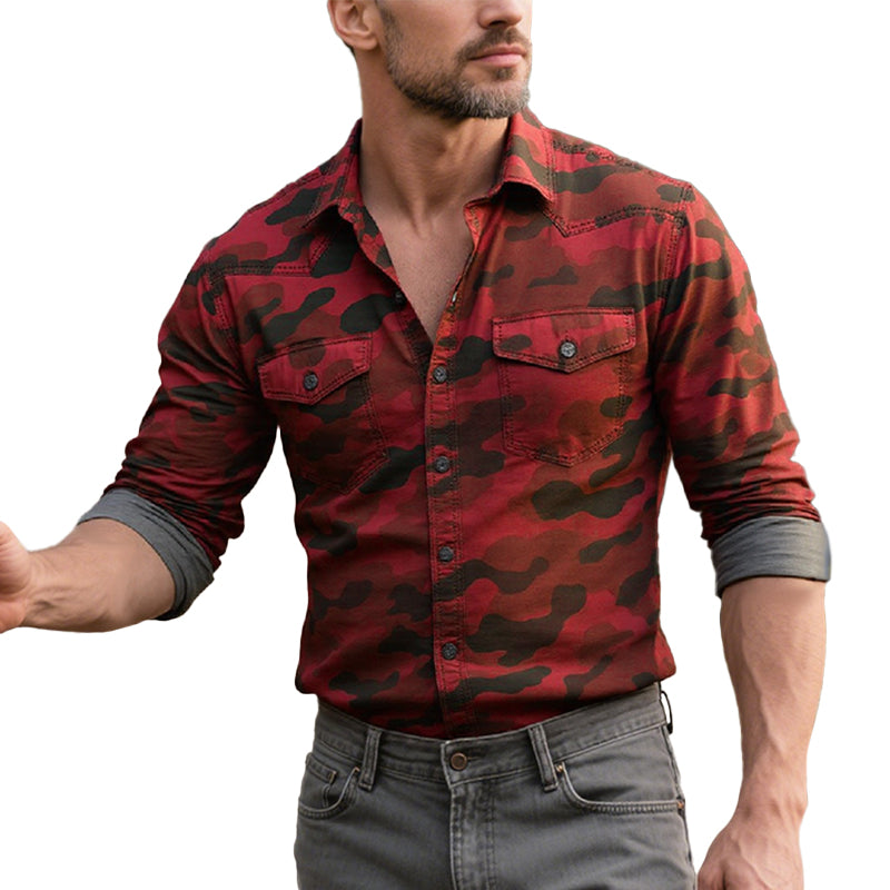 Men's Camouflage Lapel Chest Pocket Cargo Shirt 9261778370744