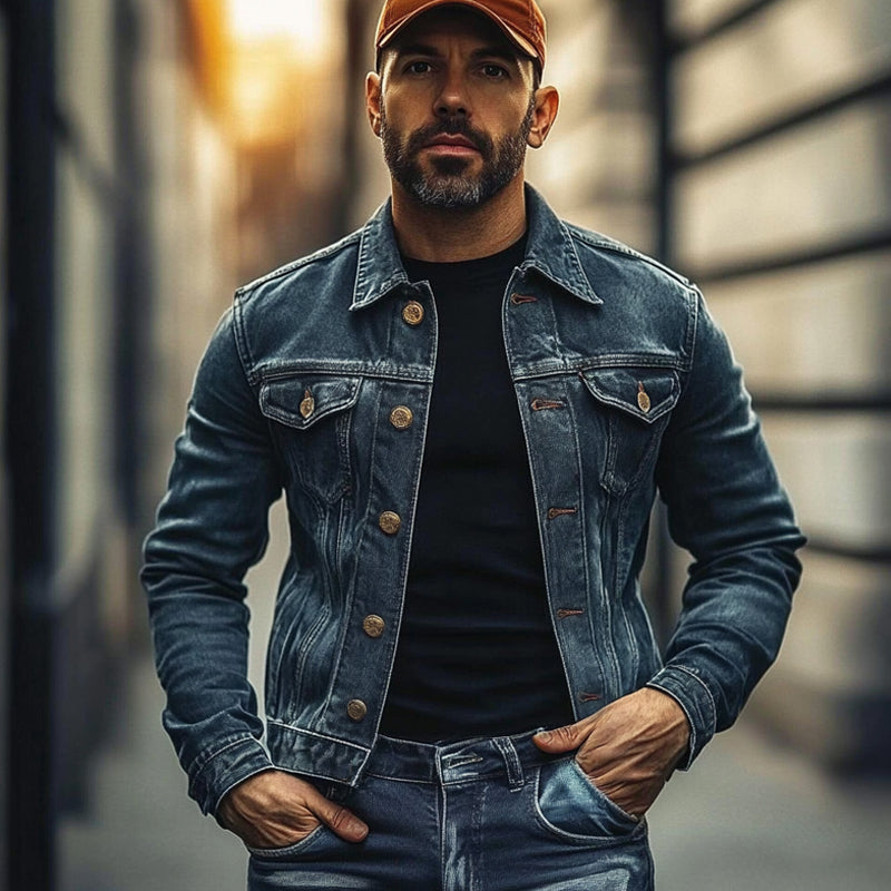 Men's Vintage Lapel Denim Jacket 9909010956472