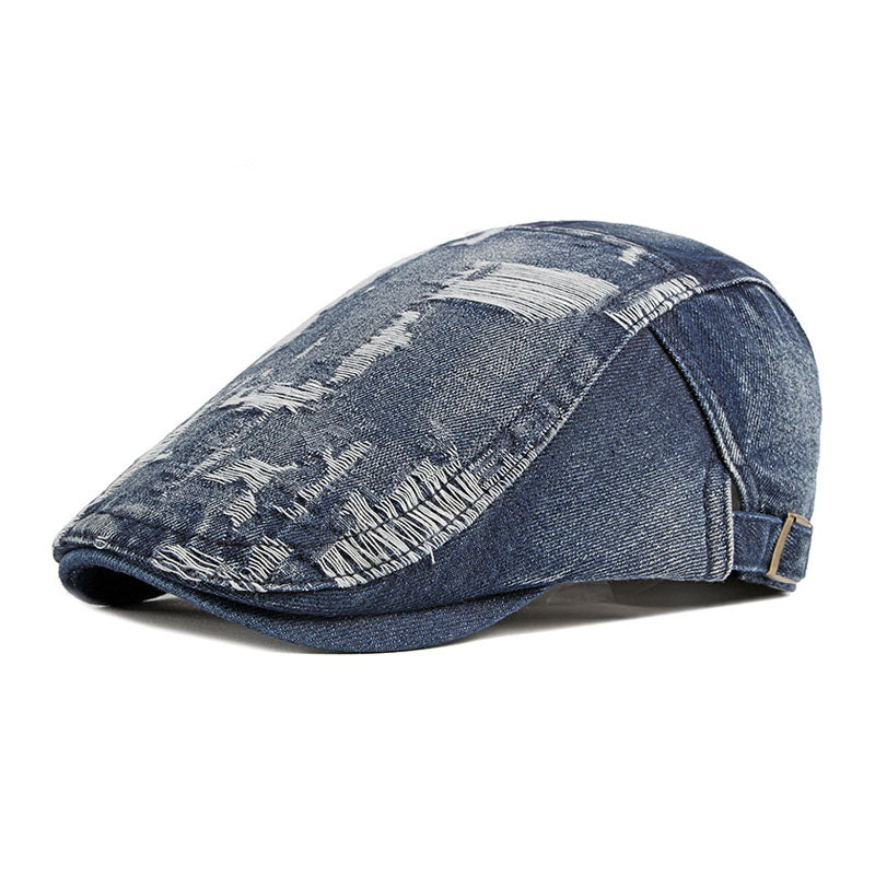 Men's Vintage Washed and Distressed Denim Beret 9893976539320