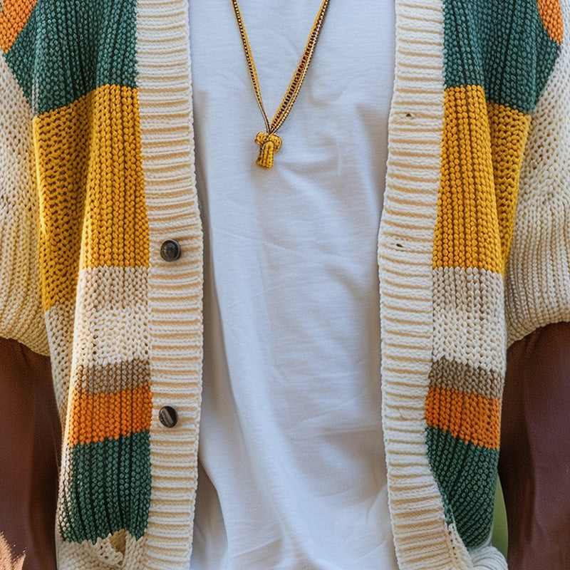 Men's Contrast Stripe Fashion Knit Cardigan 9922016542904