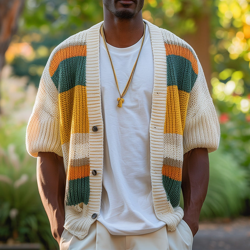 Men's Contrast Stripe Fashion Knit Cardigan 9922016542904