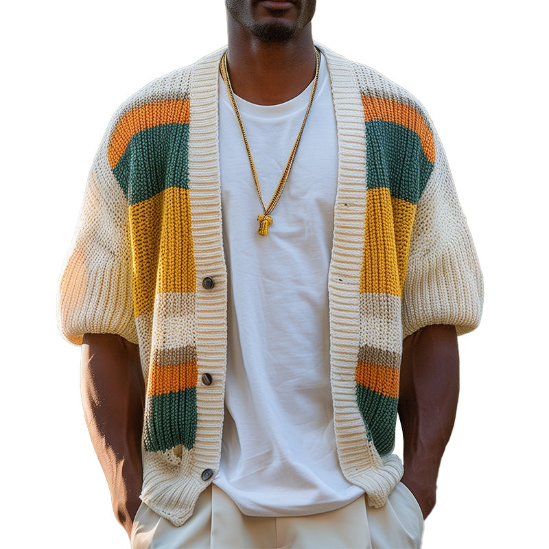 Men's Contrast Stripe Fashion Knit Cardigan 9922016542904
