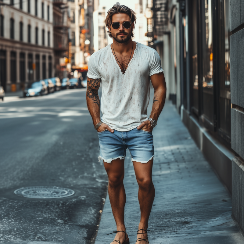 Men's Classic Fashion Casual Denim Washed Shorts 9922455371960