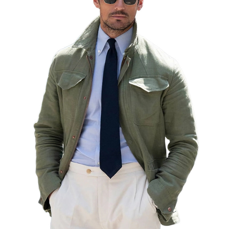 Men's Spring and Autumn Army Green Cotton Work Jacket 9922457600184