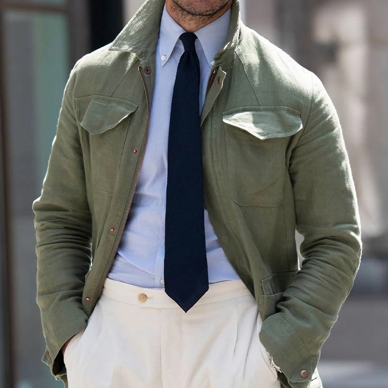 Men's Spring and Autumn Army Green Cotton Work Jacket 9922457600184