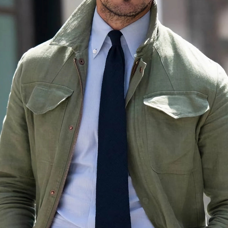 Men's Spring and Autumn Army Green Cotton Work Jacket 9922457600184