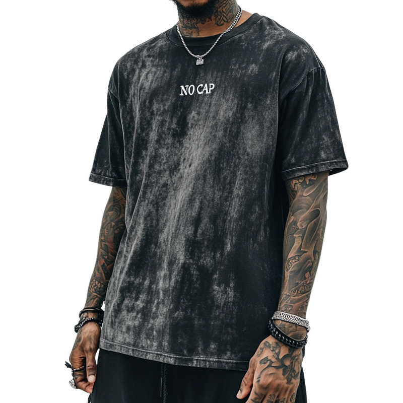 Men's Retro Casual No Cap Printed Round Neck Short Sleeve T-Shirt 9928622309560