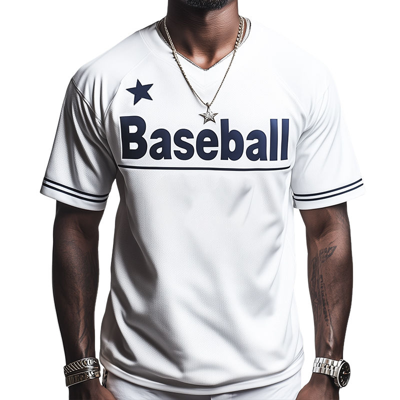 Men's Retro Casual Baseball Printed Round Neck Short Sleeve T-Shirt 9928622604472