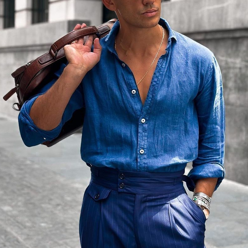 Men's Solid Cozy Loose Lapel Long Sleeve Shirt 9928618934456