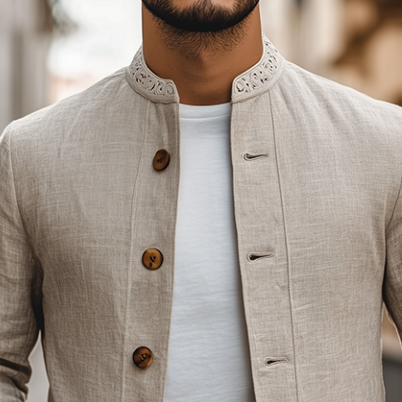 Men's Spring Retro Classic Lace Stand Collar Thin Cotton and Linen Jacket 9928622997688