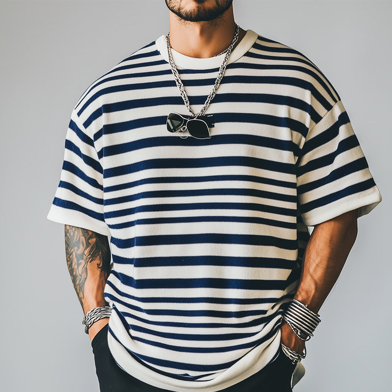 Men's Horizontal Striped Simple Knitted T-Shirt 9930002268344