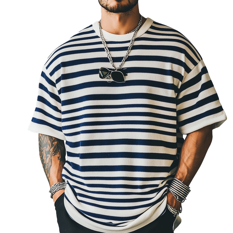 Men's Horizontal Striped Simple Knitted T-Shirt 9930002268344