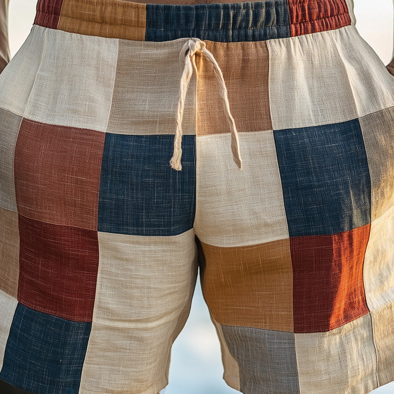 Men's Morandi Color Block Print Shorts 9930002759864