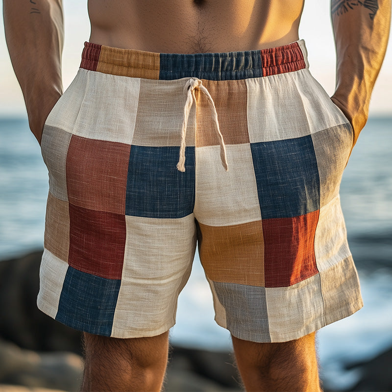 Men's Morandi Color Block Print Shorts 9930002759864