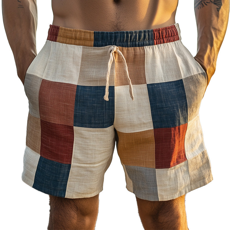 Men's Morandi Color Block Print Shorts 9930002759864