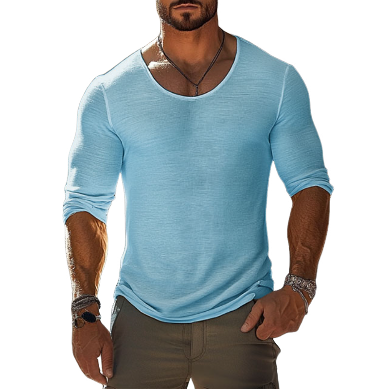 Lässiges Herren-T-Shirt aus Baumwolle mit Rundhalsausschnitt und schmaler Passform, langärmelig 9934848524472
