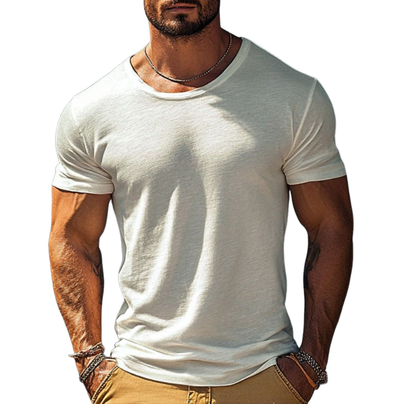 Men's Casual Cotton Round Neck Slim Fit Short Sleeve T-Shirt 9934848655544