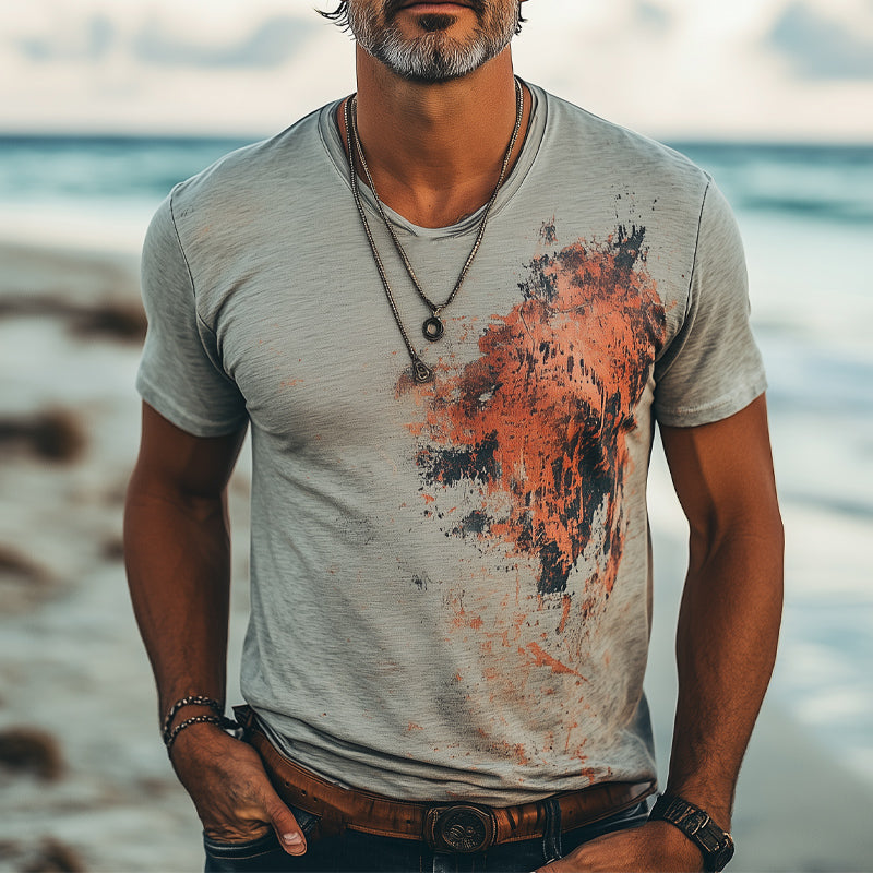 Men's Comfortable and Fashionable Printed Stretch Slim Fit T-Shirt 9934843379896