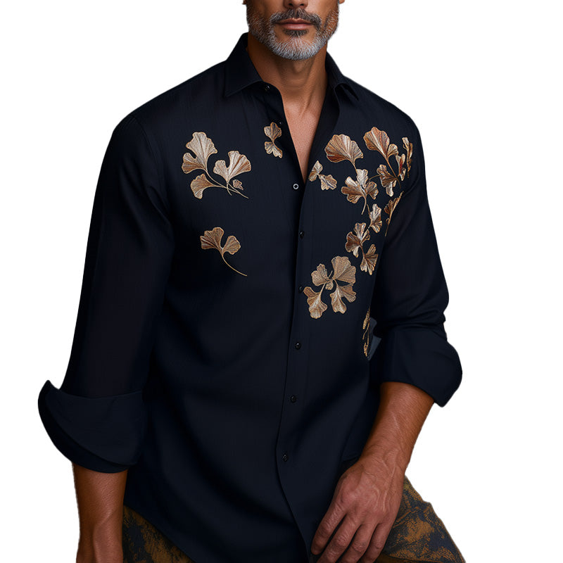 Men's Spring Embroidered Long Sleeve Business Casual Shirt 9934839906488