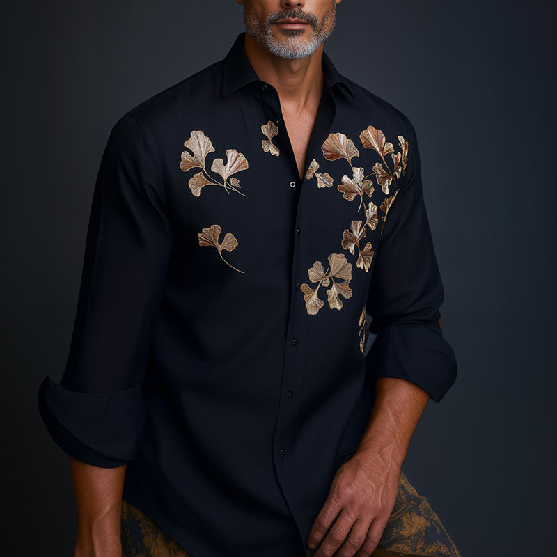 Men's Spring Embroidered Long Sleeve Business Casual Shirt 9934839906488