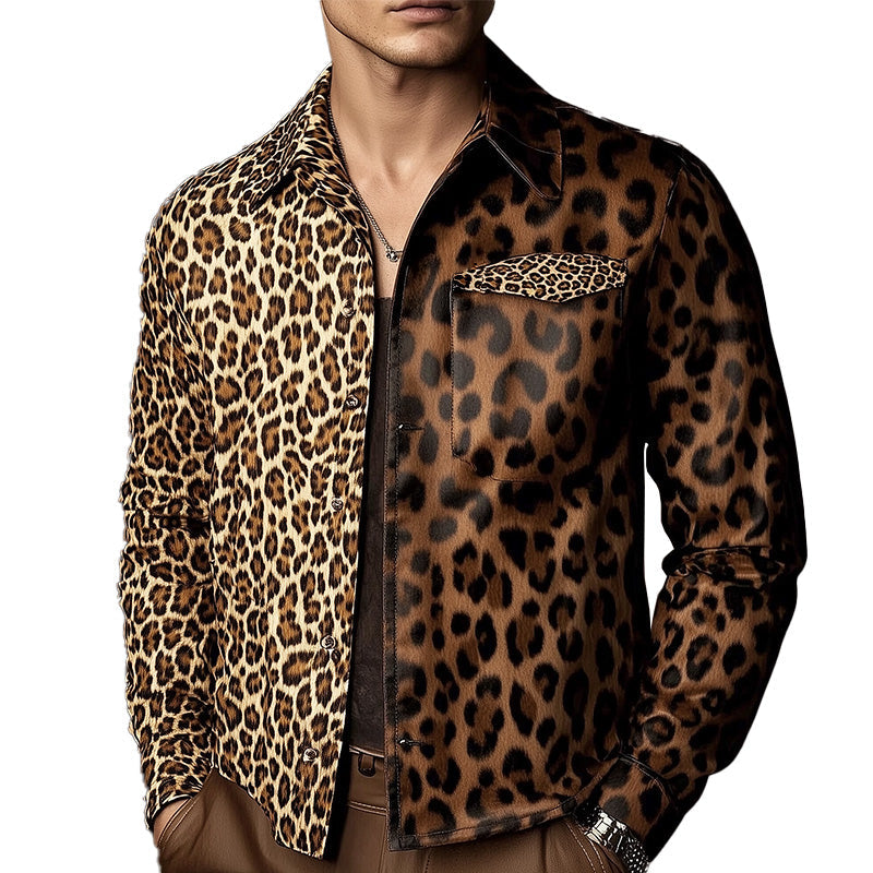 Men's Spring Fashion Leopard Print Light Leather Jacket 9934839447736