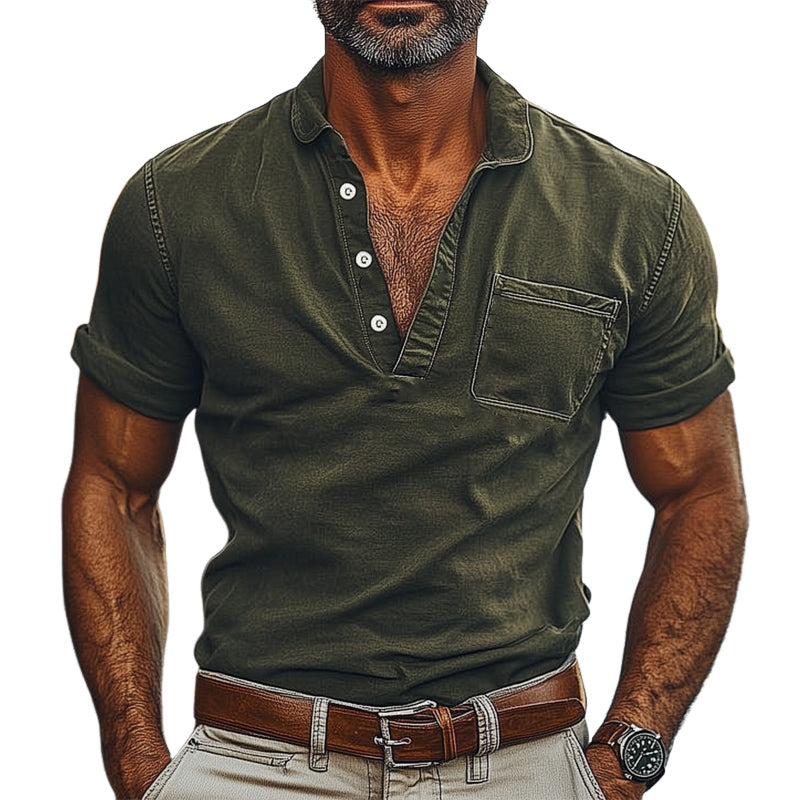 Men's Summer Basic Polo Neck Vintage Distressed T-Shirt 9934843543736