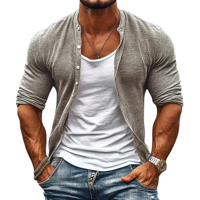 Men's Casual Comfort Cotton Stand Collar Single Breasted Long Sleeve Knitted Cardigan 9940333035704