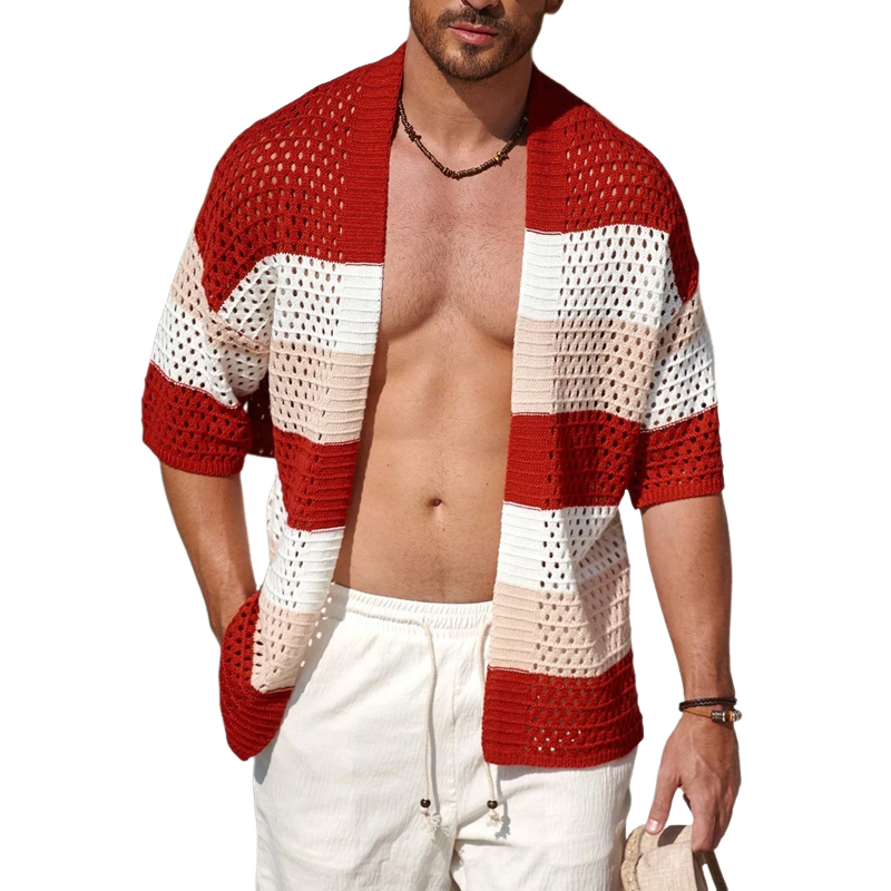 Men's Striped Short Sleeve Knit Cardigan 9942359244984