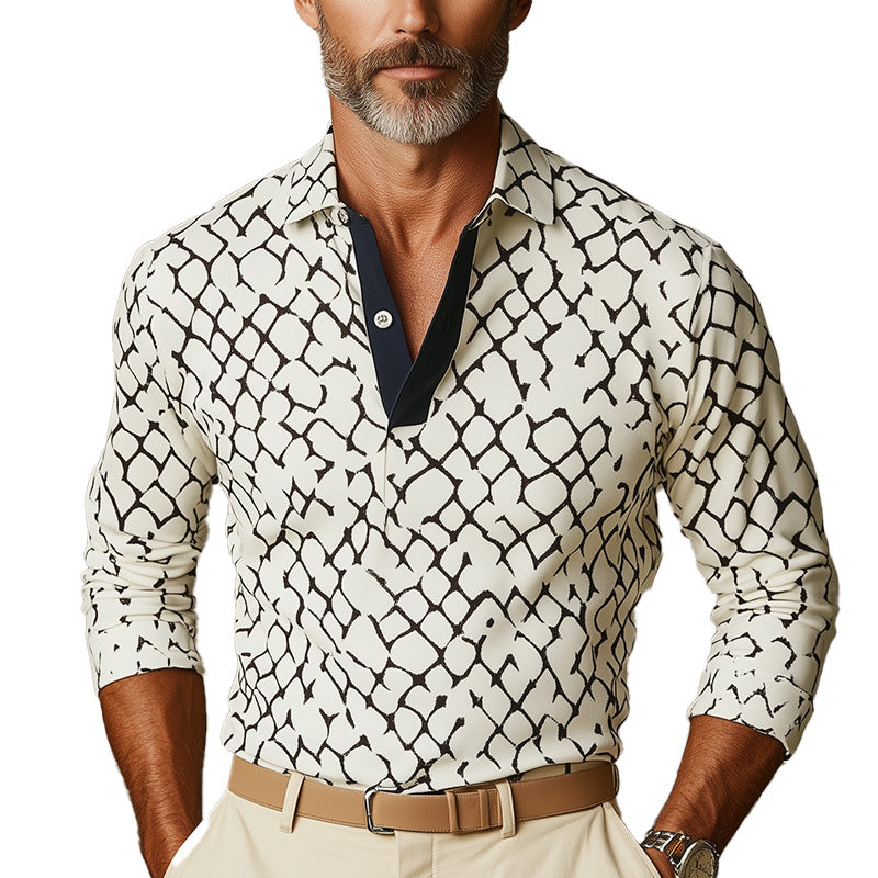 Men's Business Casual Slim Fit Long Sleeve Polo Shirt 9940333691064