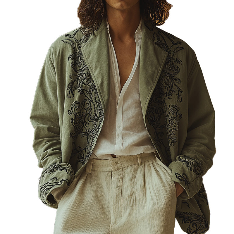 Men's Western Vintage Embroidered Shirt Coat 9940334870712