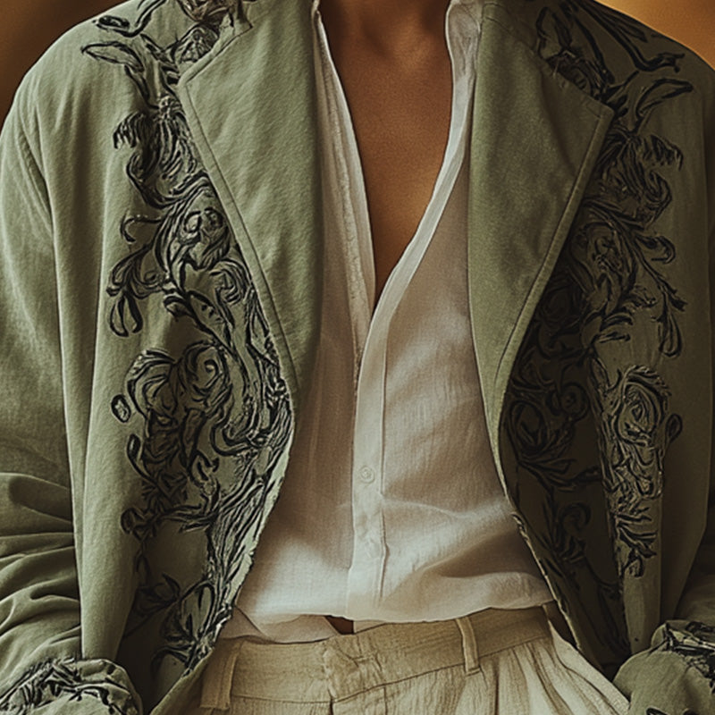 Men's Western Vintage Embroidered Shirt Coat 9940334870712