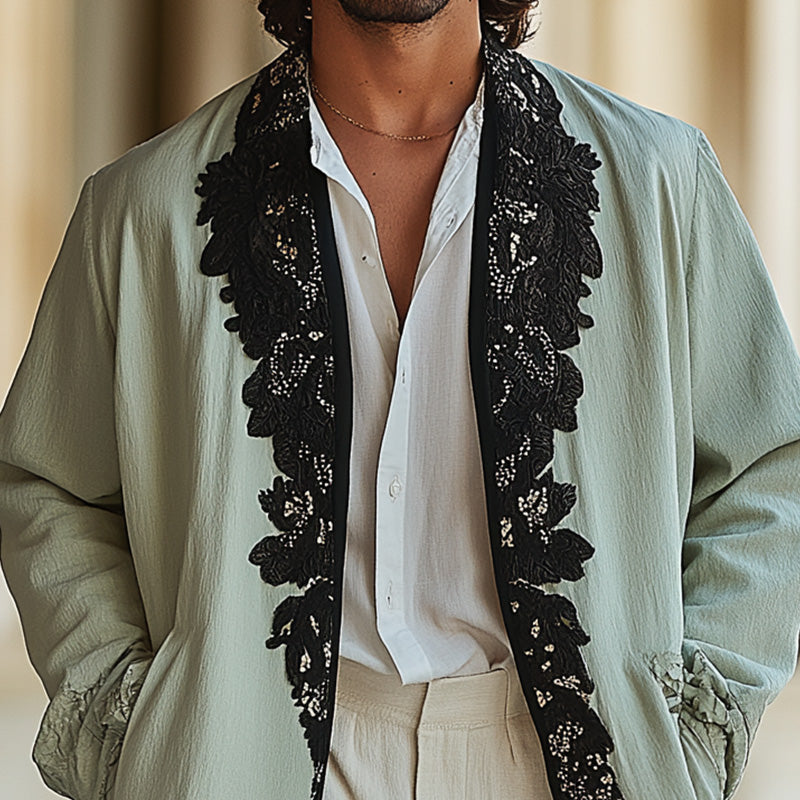 Men's Spring Fashion Lace Embroidery Thin Jacket 9940334805176