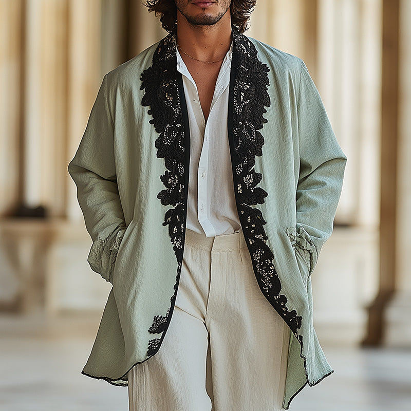Men's Spring Fashion Lace Embroidery Thin Jacket 9940334805176