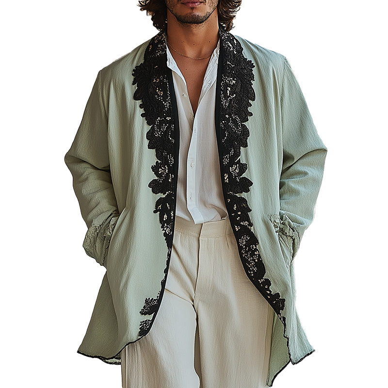 Men's Spring Fashion Lace Embroidery Thin Jacket 9940334805176