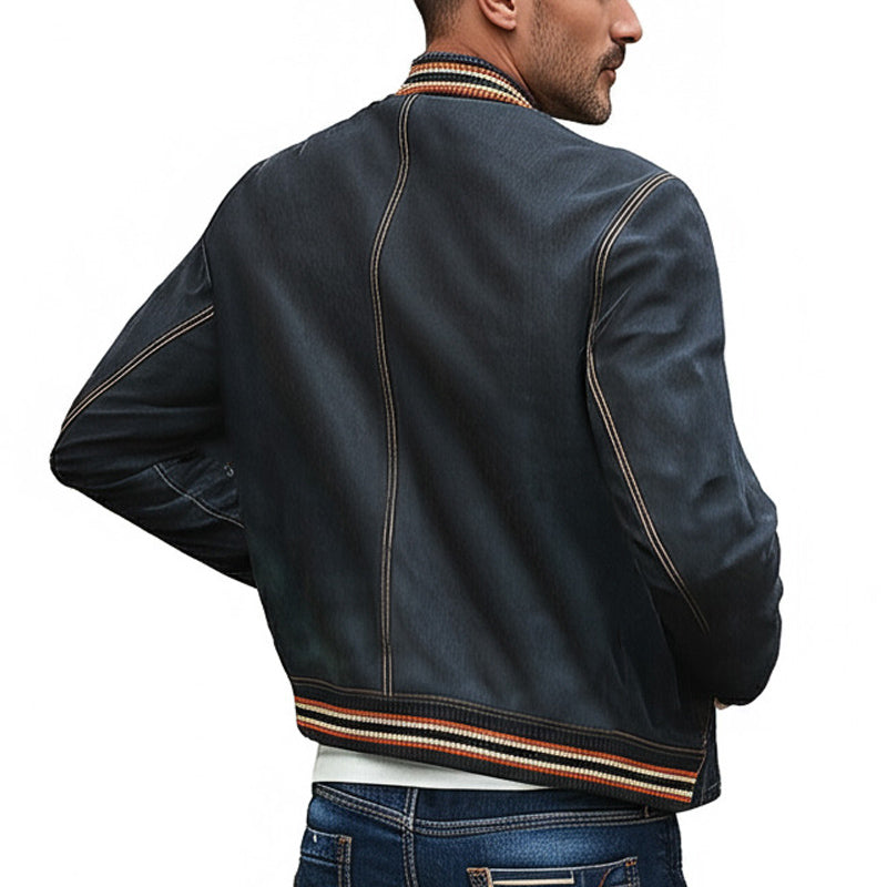 Men's Vintage Western Denim Distressed Embroidered Button Up Jacket 9942367076536