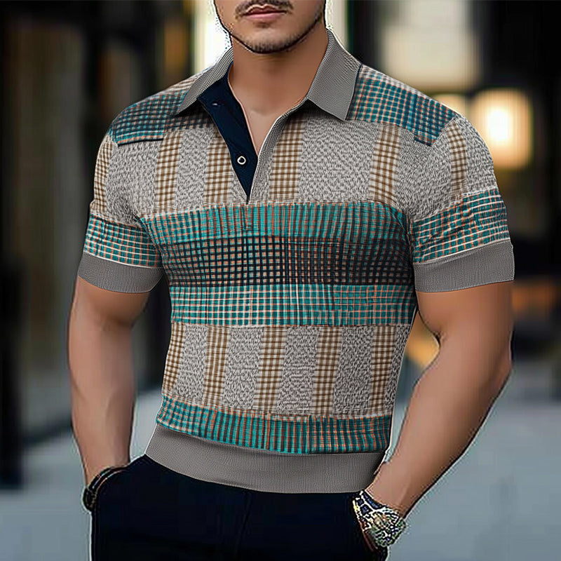 Men's Summer Comfort Skin-friendly Printed Polo Neck T-Shirt 9940335886520