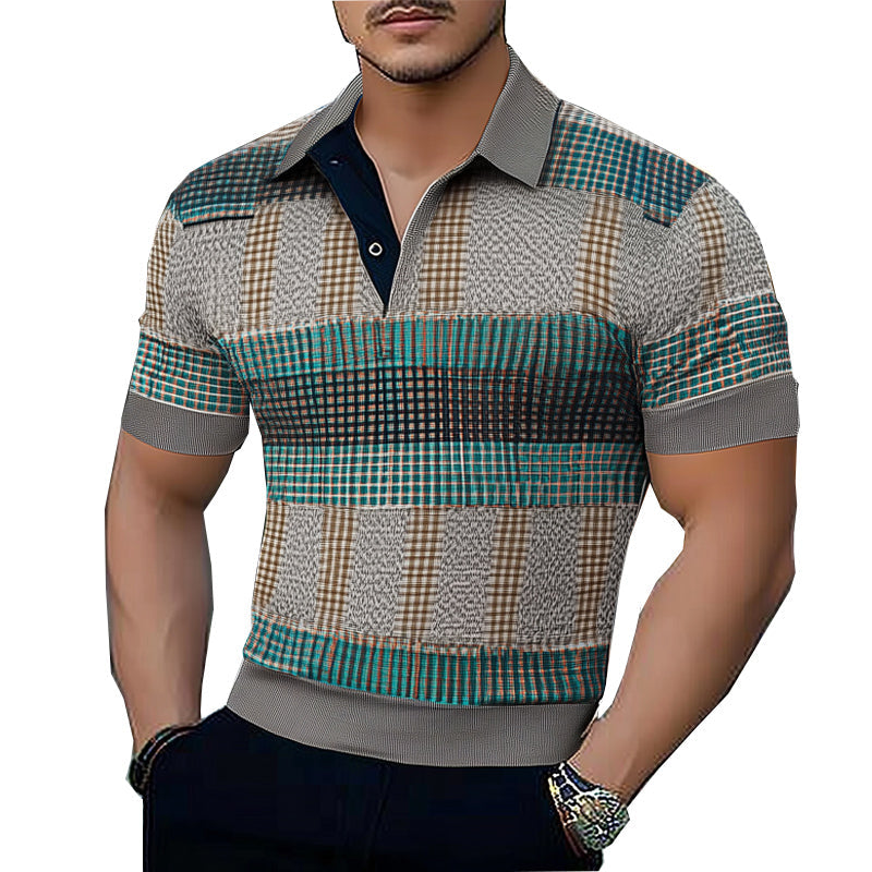 Men's Summer Comfort Skin-friendly Printed Polo Neck T-Shirt 9940335886520