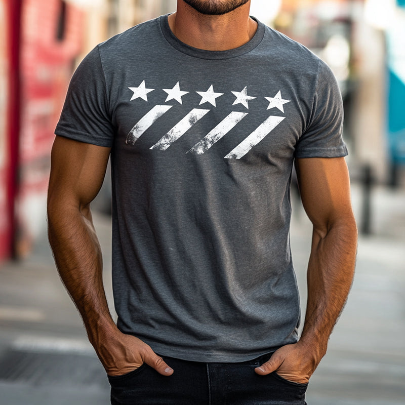 Men's Retro Casual Geometric Print Round Neck Outdoor Short Sleeve T-Shirt 9944187404472