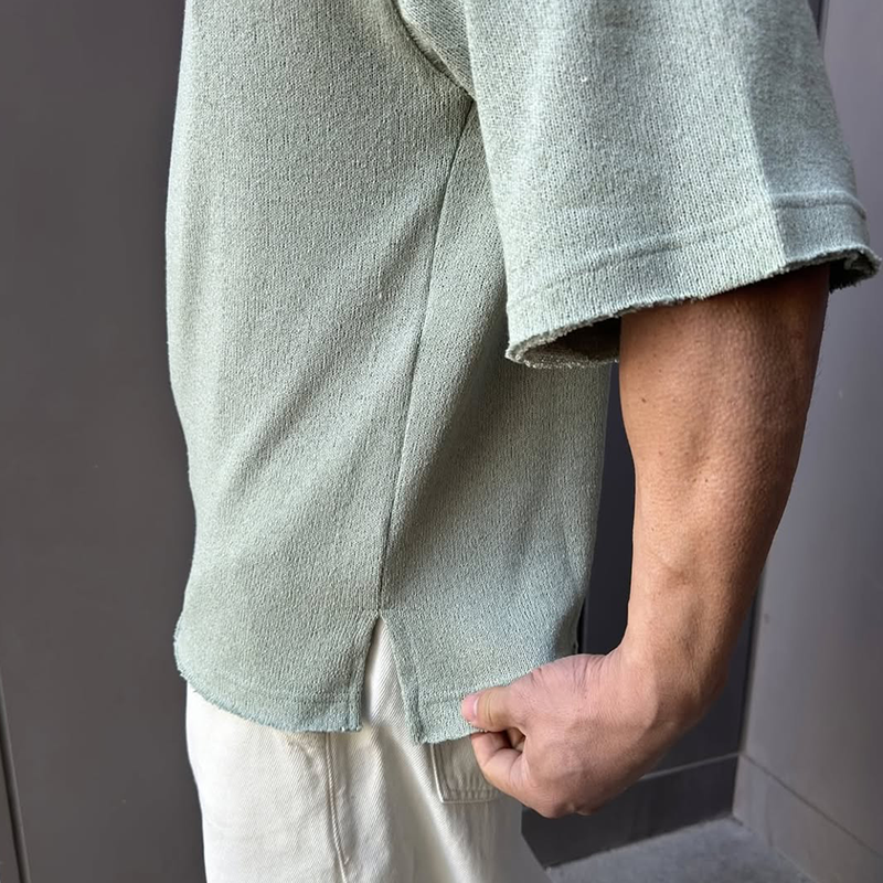 Men's Solid Color Rough Edge Round Neck Short Sleeve T-shirt 9942354591928