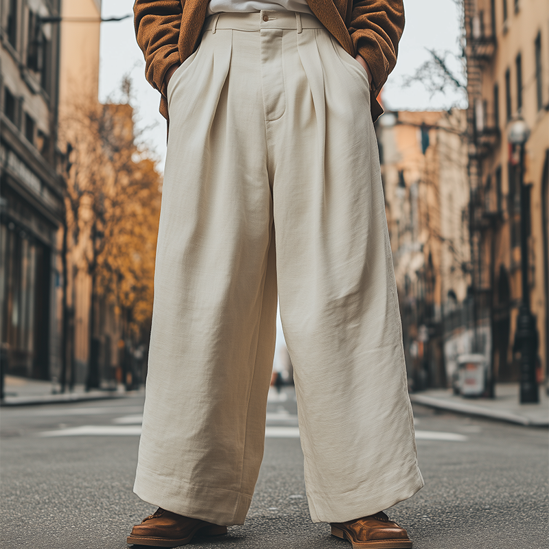 Men's Spring Fashion Casual Loose Cotton and Linen Wide Leg Pants 9942357147832