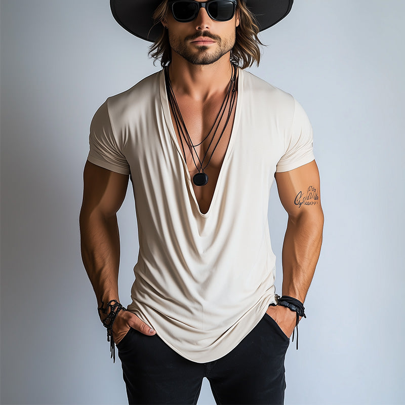 Men's Spring Fashion Simple Swing Collar Short Sleeve T-shirt 9942354755768