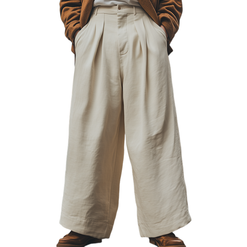 Men's Spring Fashion Casual Loose Cotton and Linen Wide Leg Pants 9942357147832