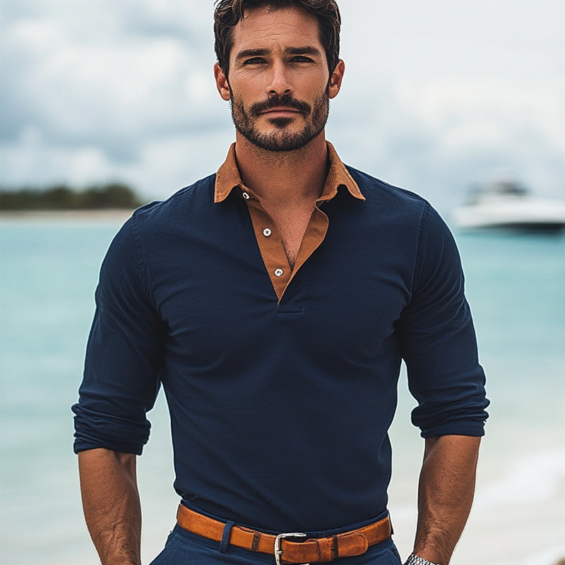 Men's comfortable basic polo collar colorblock T-shirt 9942355017912