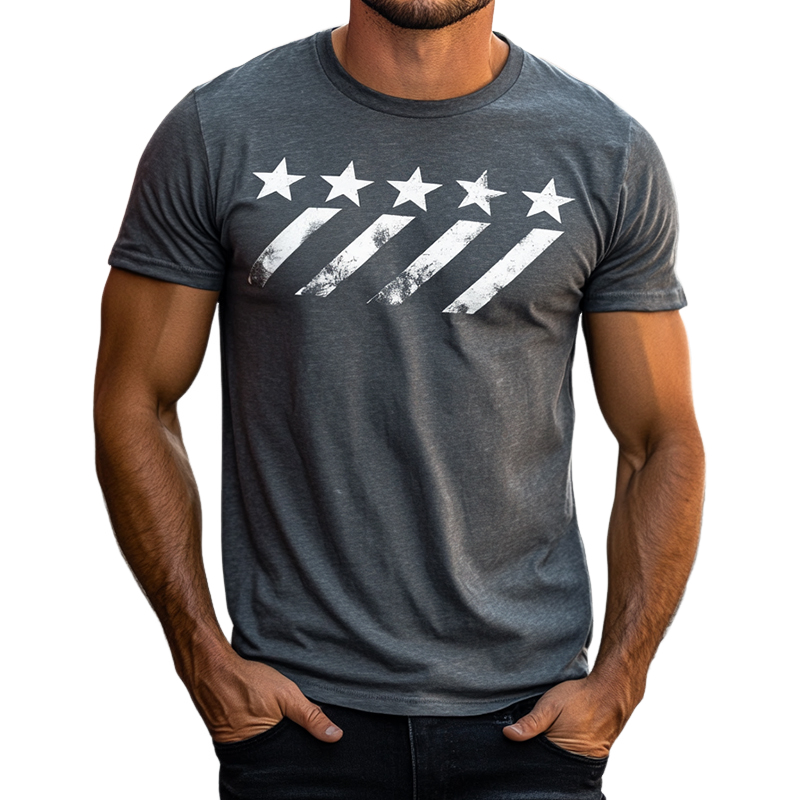 Men's Retro Casual Geometric Print Round Neck Outdoor Short Sleeve T-Shirt 9944187404472